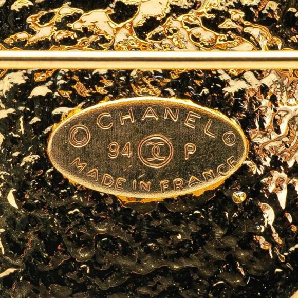 CHANEL Triple CC Logos Square Brooch Gold Tone Pin 94P Auth w/Box - Picture 3 of 5